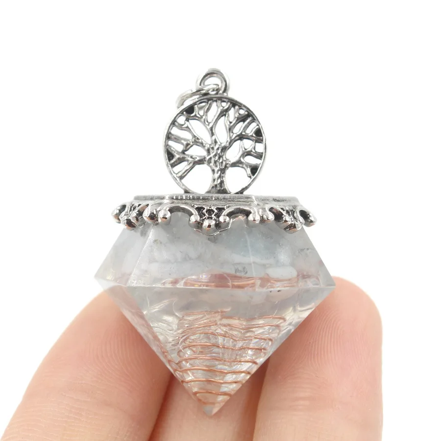 Strom života Orgónové prívesky Náhrdelníky Náhrdelníky Pyramídové hojenie Orgonitu Kyvadlové kyvadlo Akamaríny Pink Quartz Purpurová krištáľová suspenzia