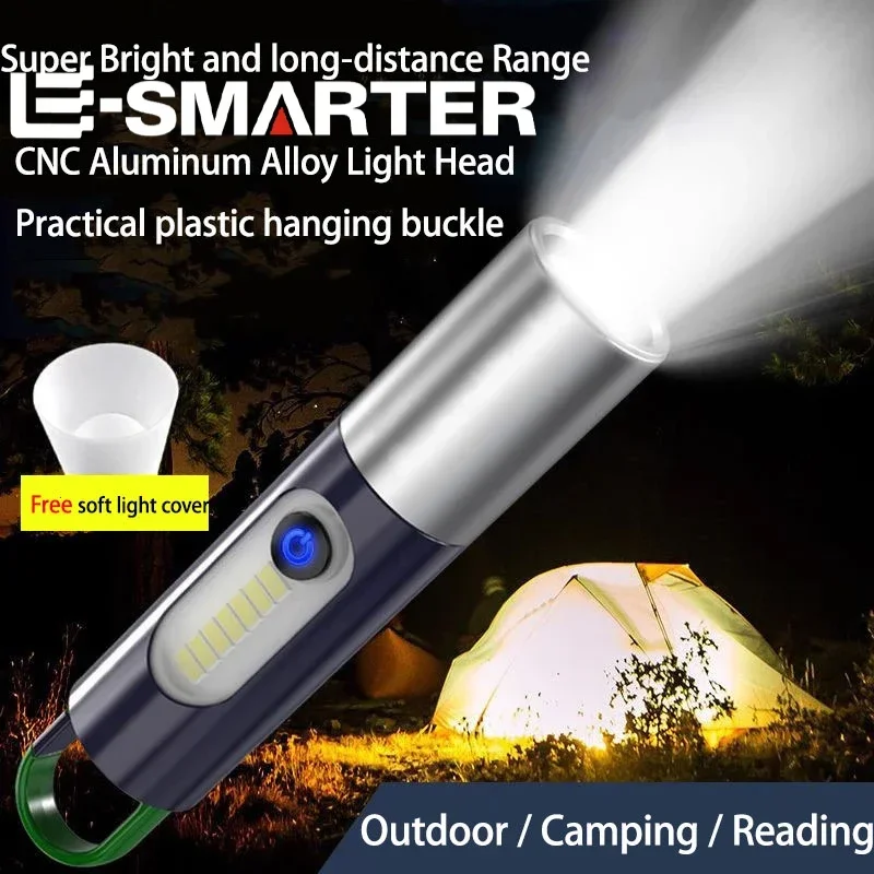 Strong Light Zoom LED baterka P50/Biela laserová osvetlenie TORCH USB Nabíjateľná lucerna vonkajšia prenosná kempingová lampa s háčikom