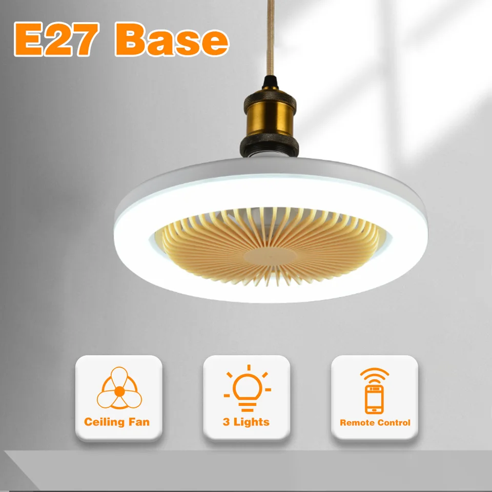 Stropný ventilátor s LED svetlom a diaľkovým ovládaním tiché 30 W základňa prevodníka E27 3 VETKÉ Rýchlosti