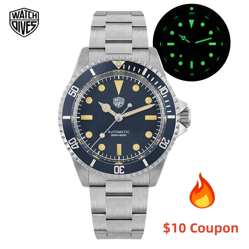Strážne WD79090 Vintage Watch NH35 Automatický pohyb Dened Sapphire Crystal Watches C3 Luminous 200 m vodotesné náramkové hodinky