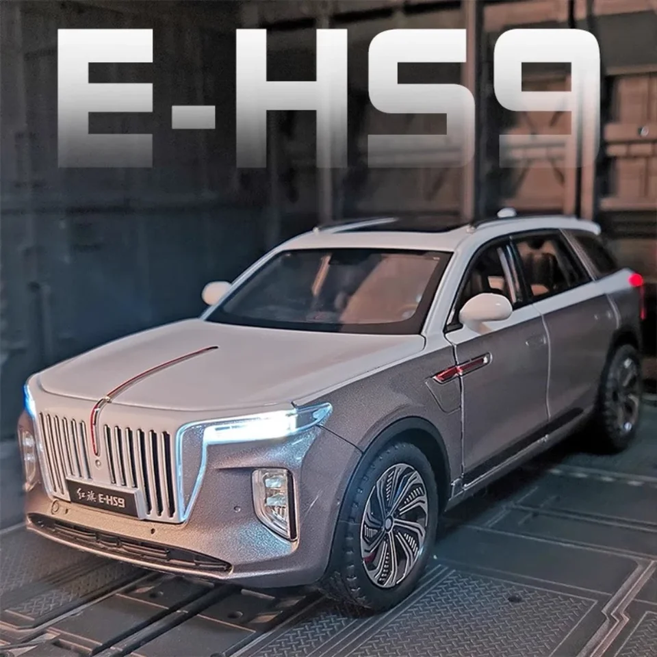 Stupnica 1:24 Hongqi E-HS9 Model auta Model hračky zliatiny Diecast Simulation Vozidlá Zvuk svetlo Pull späť