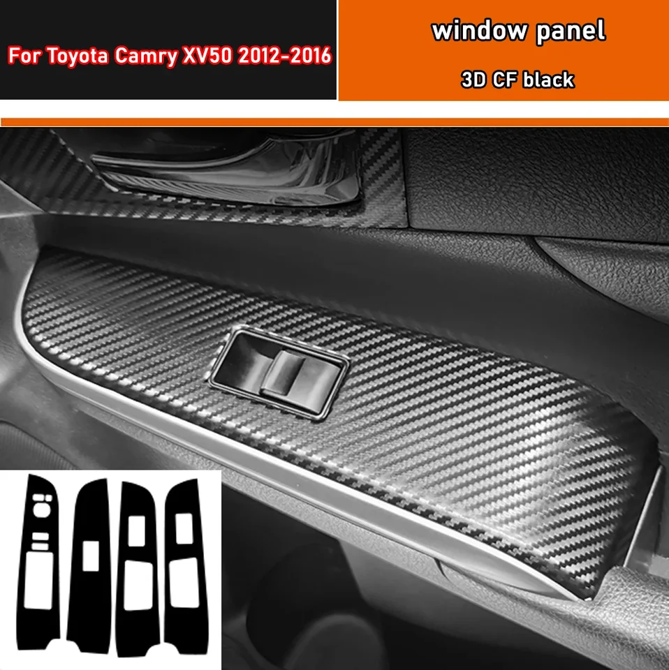 Styling automobilu Čierny uhlíkový nálepkový automobil s oknom výťahu na spínač Panel Panel Panel Tinker 4 PCS/Set pre Toyota Camry XV50 2012-2016