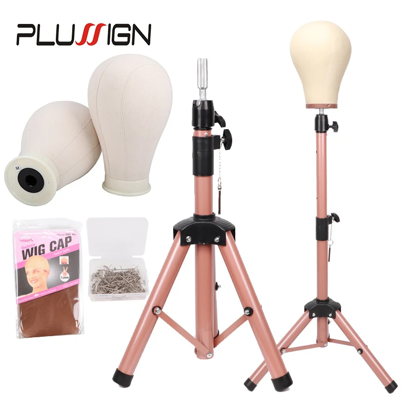 Stánok na parochňu s plátnou hlavy a špendlíky Plussign Styrofoam Mannequin Head Canvas Block Head Wig Styling Tools pre salón