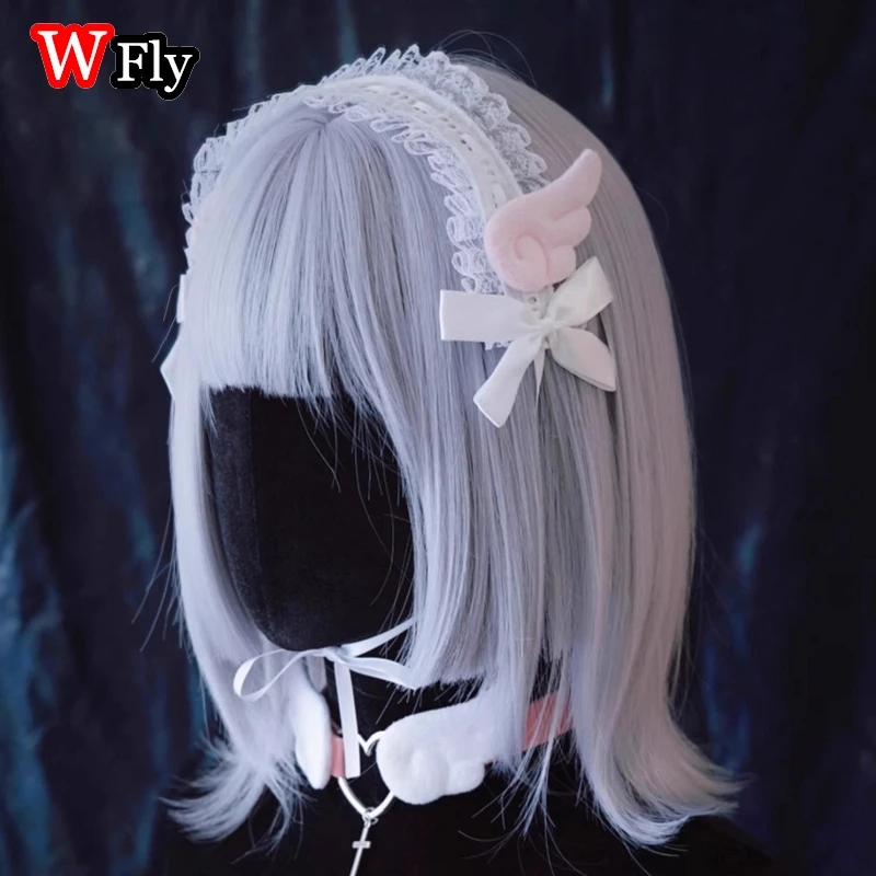 Subkultúra gotický harajuku y2k girl lolita japonský ručne vyrobený ružový krídla čipka na vlasy vlasy vlasy vlasy