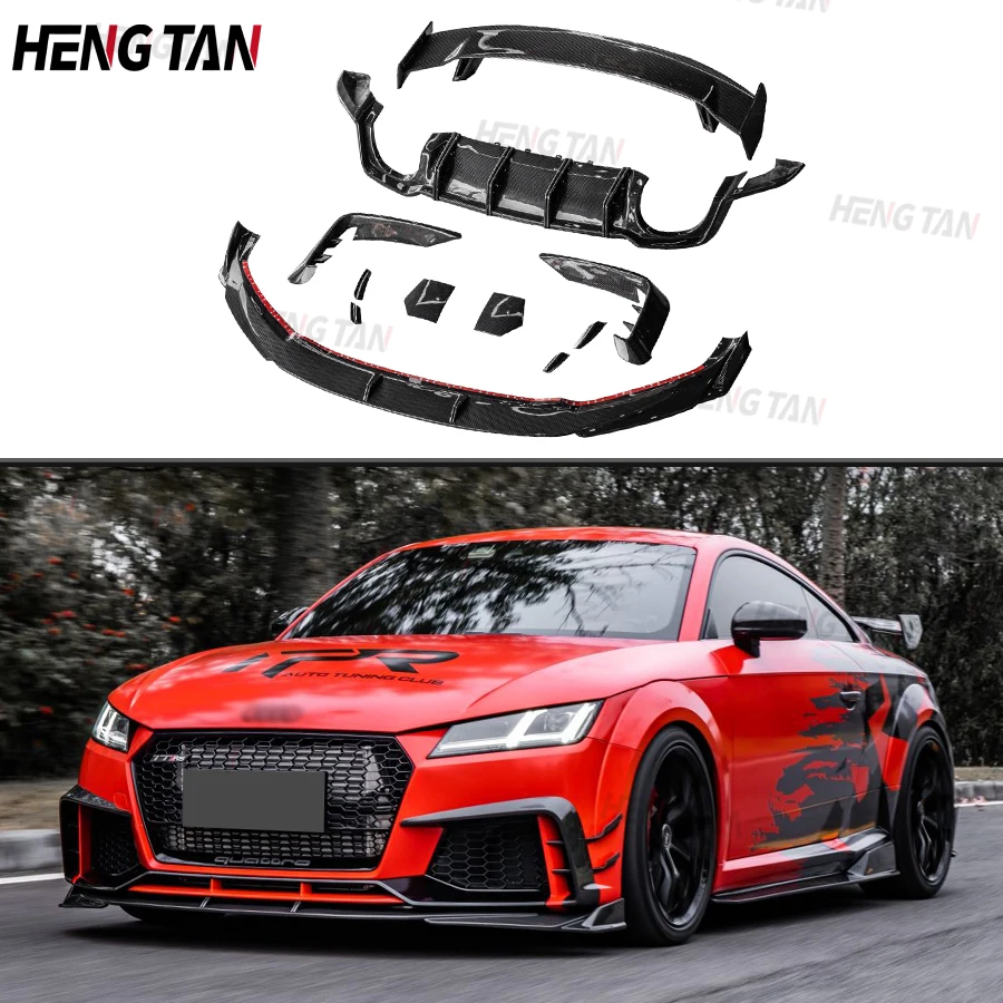 Suché uhlíkové vlákno predné pery predné nárazníky Plužné plutvy Zadný spojler Splitter Splitter pre Audi Sport TT Rs 2015-2019