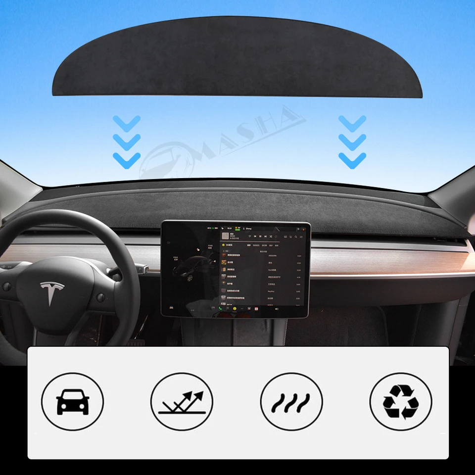 Suede Leather Dashmat Car Dashboard Cover Dash Dash Mat Sunshade Carpet Accessories for Tesla Model 3 Model Y 2017-2021 2022 2023