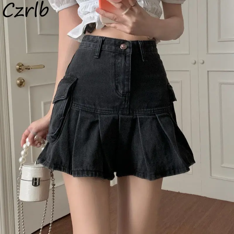 Sukne Ženy Summer s vysokým pásom denim mini vinobranie nákladné vrecká skladané sexy módny dizajn nóbl cool sladké college collegewear
