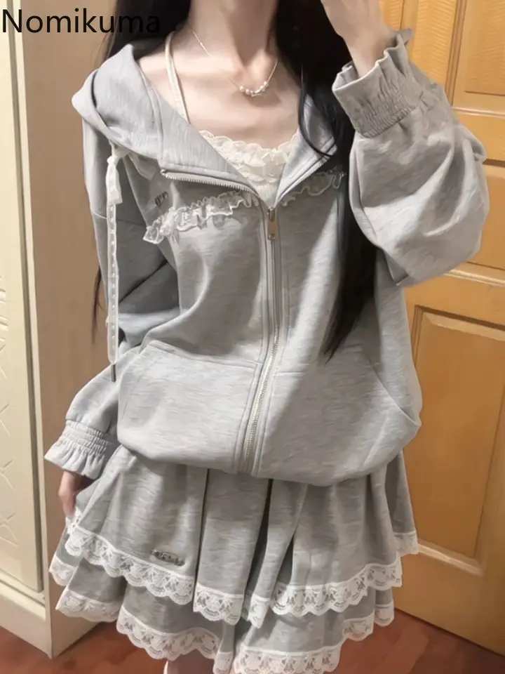 Sukňa outtity Fashion Dva kusové súpravy Dámske oblečenie s kapucňou zips matkovi