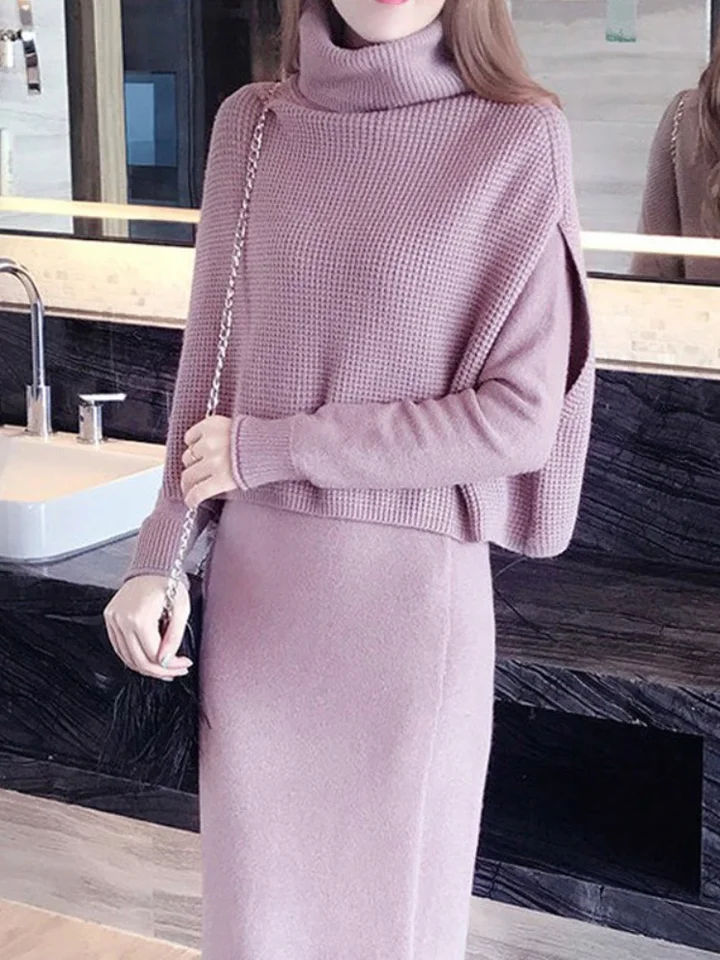 Sukňa súpravy elegantné ženy dva kusové súpravy Jeseň zima Kórejský pletený sveter čierna dlhá sukňa Office dochádzkový oblek