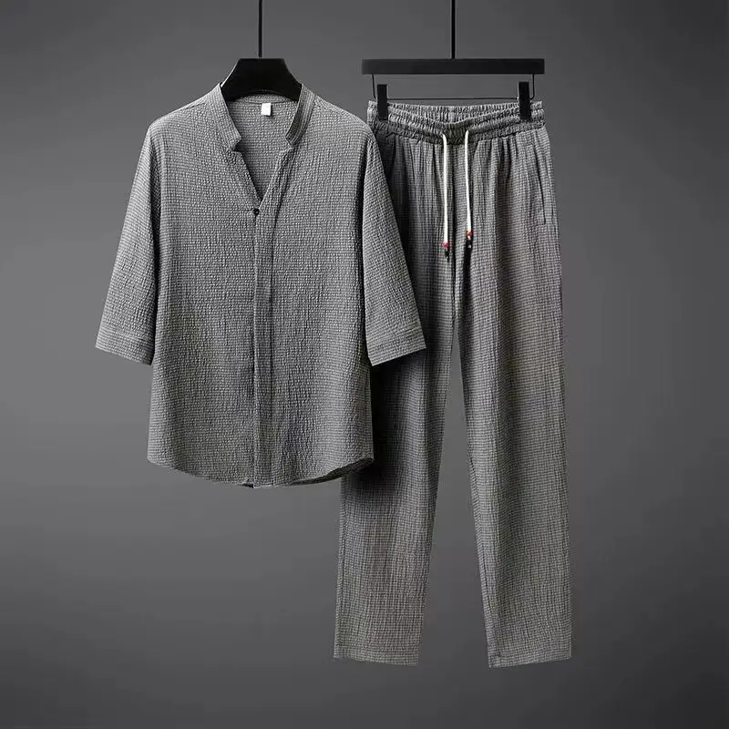 Summer Men Košele+nohavice Dvojdielne súpravy Tracksuit Men módne oblečenie harajuku móda móda voľná fit sada Sucsuit