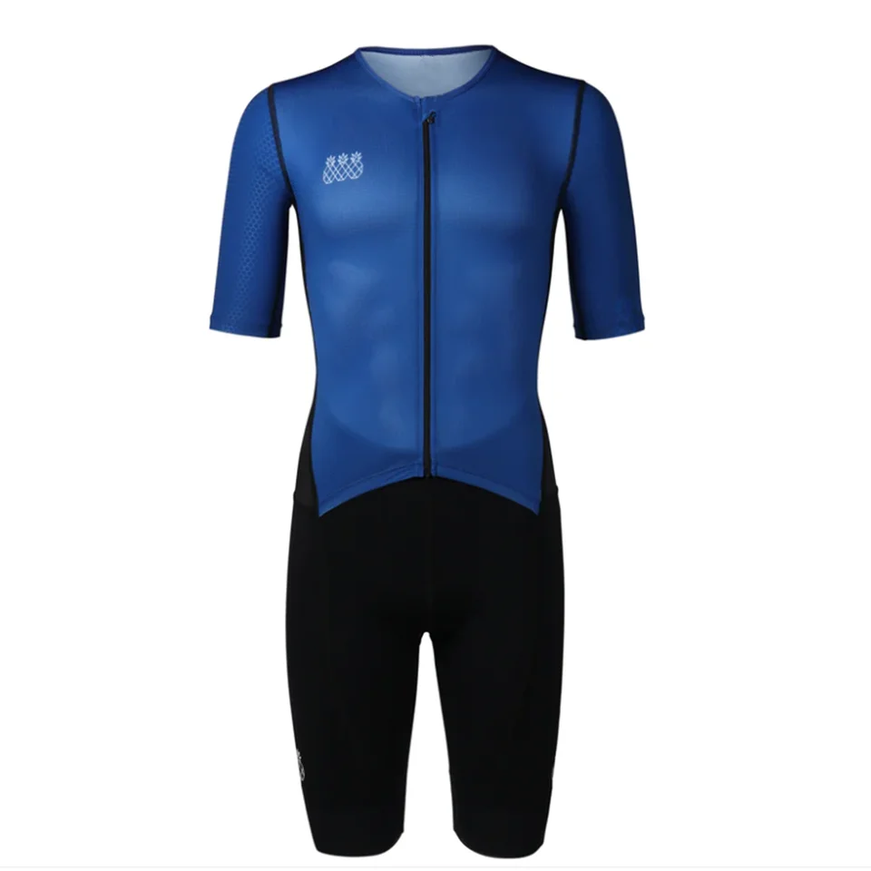 Summer Pro Team Pánske triatlonové obleky s krátkym rukávom Quick Dry Bicycle Súprava Jeden diel Bodysuit Cycling Wear