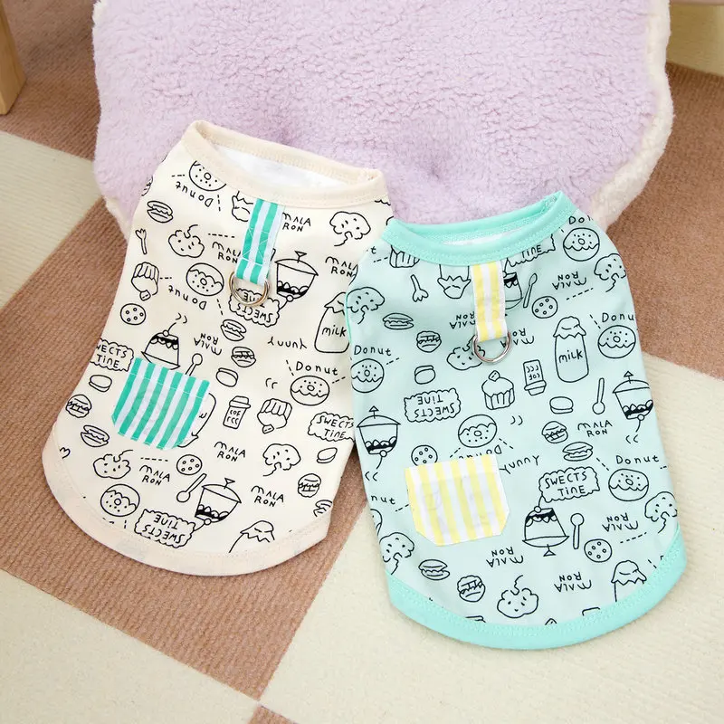 Summer psie košele Cartoon Graffiti Pattern Clothing Puppy Cat Solid Tričko Chihuahua Yorkie tenké mäkké módne vesty pre domáce zvieratá