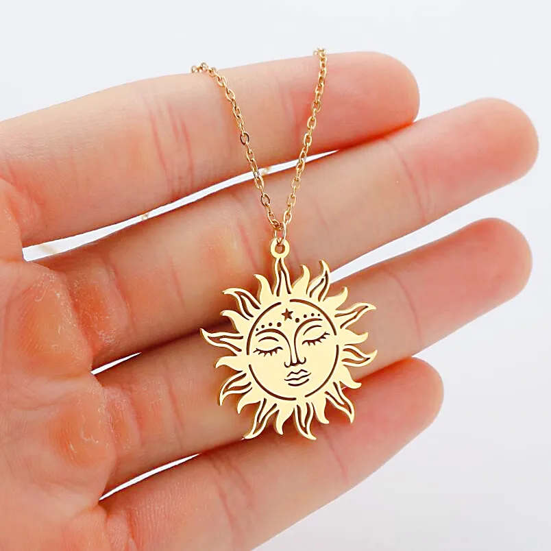 Sun Face Moon Pentagram Pendant náhrdelník pre ženy