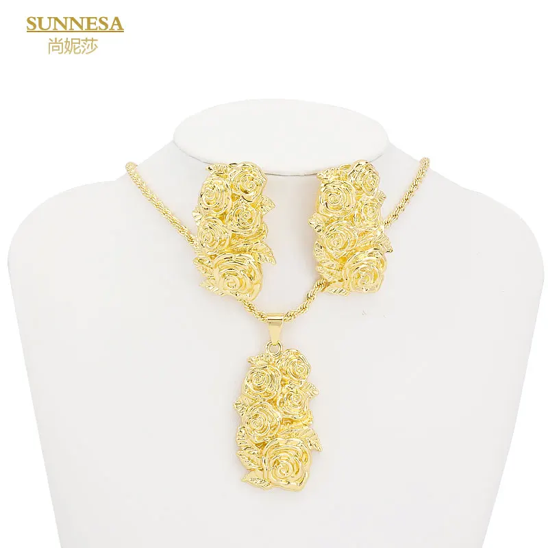 Sunnesa Golden Rose Design Luxusné dubajské šperky súpravy módne náušnice pre ženy medené africké náušnice