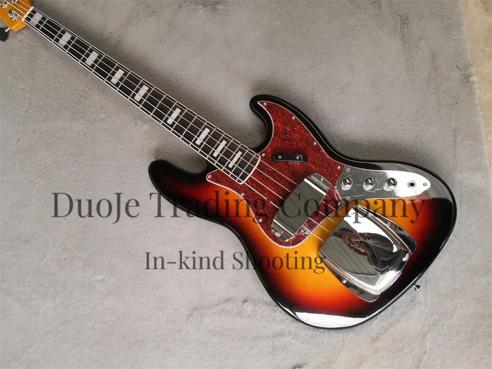 Sunset Electric Bass 4-String Jaz Basswood Body Rose Wood Drev Pickup so železnou strážou žltý javorový krk
