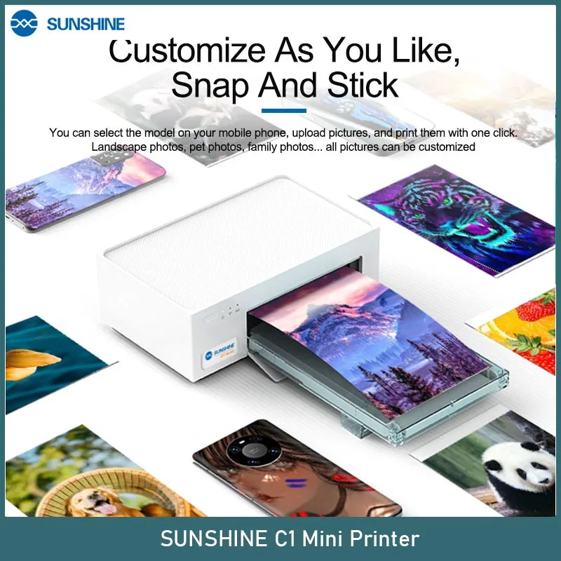 Sunshine C1 Mini tlačiareň pre mobilný telefón zadný film DIY Printing Prenosná tlačiareň pre nálepku zadného krytu Prispôsobte Prispôsobenie