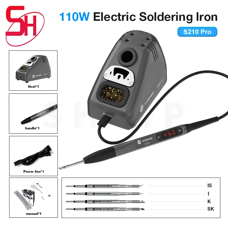Sunshine S210 Pro Smart a Prenosná elektrická spájka Iron Intelligent 100-450 ℃ Nástroje na opravu regulácie bezplatnej teploty