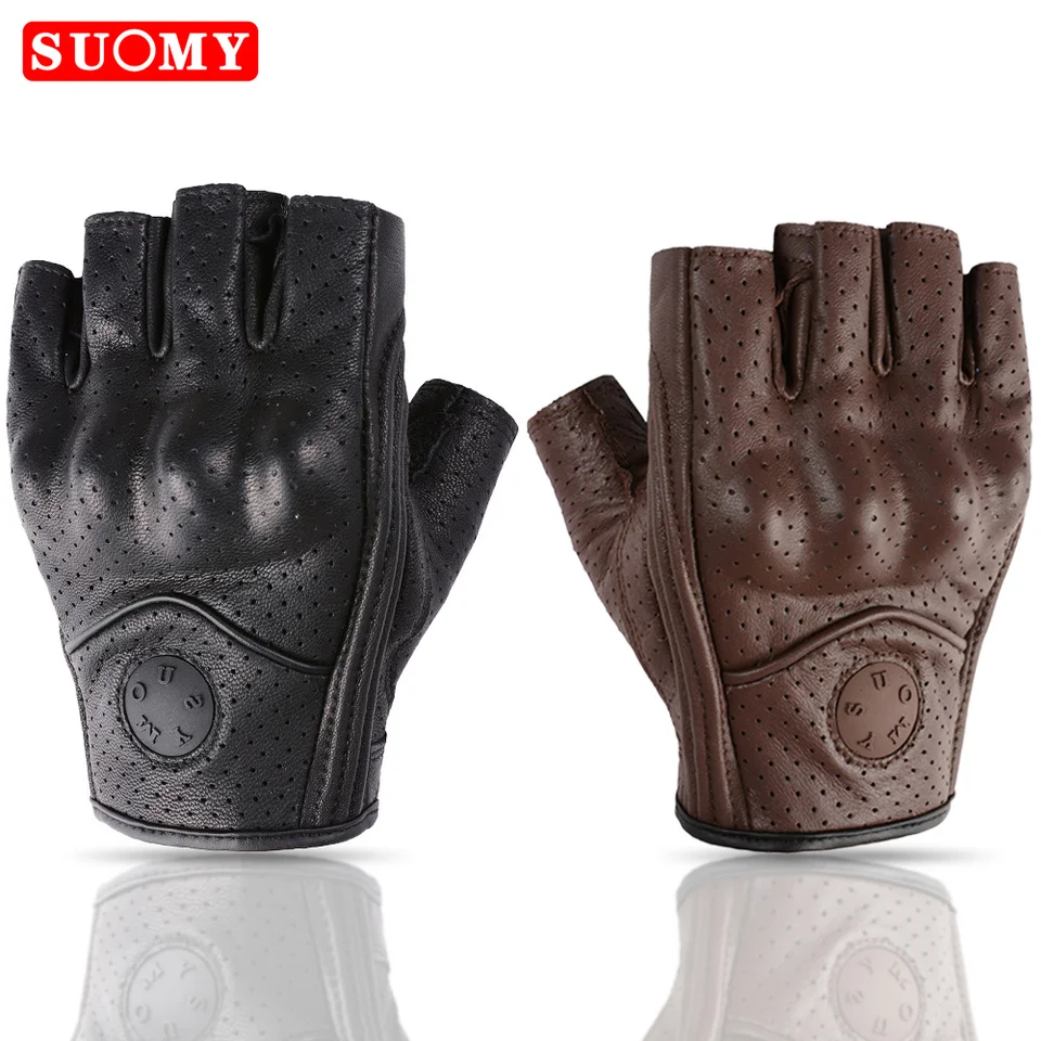 Suomy letné motocykle Rukavice bez prstov Kozie kožené rukavice z prstov Muž Ženy motokros gant moto guantes