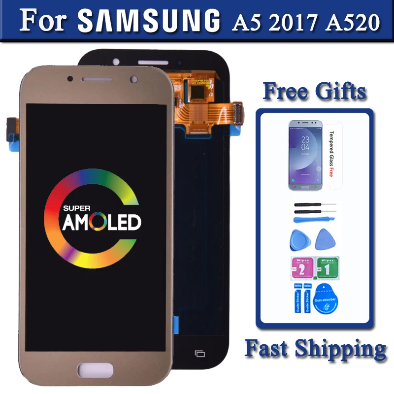 Super AMOLED LCD náhrada za Samsung Galaxy A5 2017 DUO A520 A520F A520K LCD DISPIT DISPLET DIGITÁRE Zostava
