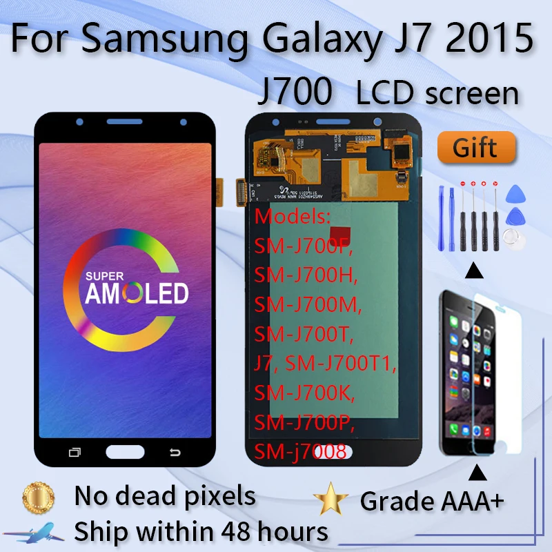 Super AMOLED NOVÝ LCD pre Samsung J7 2015 J700 SM-J700F J700M J700H/DS DISPLEY DISPITION DIGITÁRU DIGITÁRU Pracovné