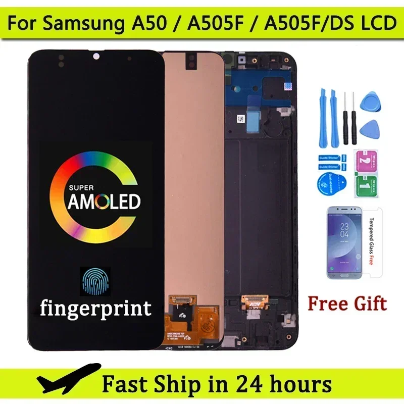 Super AMOLED pre Samsung A50 SM-A505FN/DS A505F/DS A505 LCD DISPLEY DISPLET DIGITÁZIE S DIGITÁRU s rámom pre Samsung A50 LCD