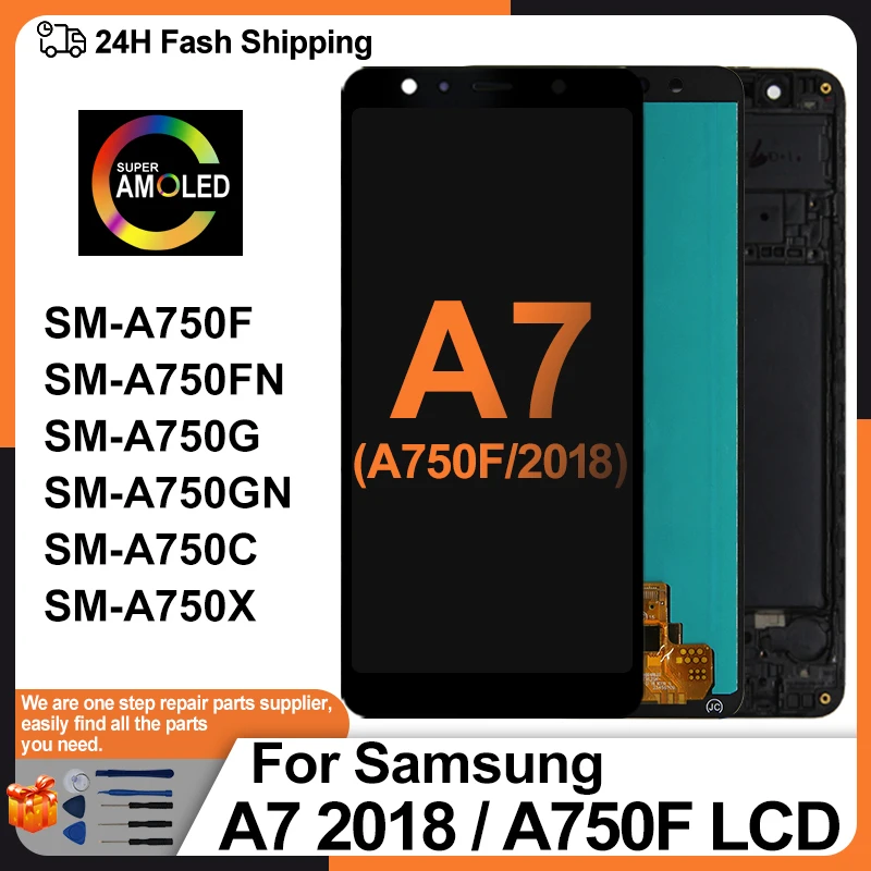 Super AMOLED pre Samsung Galaxy A7 2018 A750 LCD DISPLEY DISPLET DIGITÁTORA pre Samsung SM-A750F A750FN DISPIT LCD zostava LCD