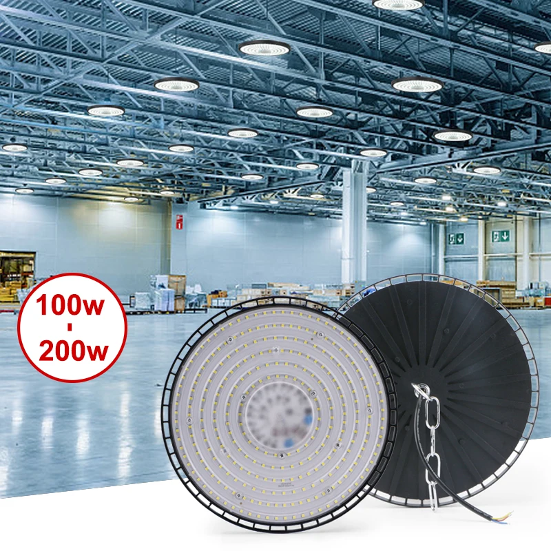 Super Bright LED 100W 150W 200 W UFO High Bay Light AC175-265V Hliníkové puzdro 6500K Svietiteľná osvetľovacia žiarovka