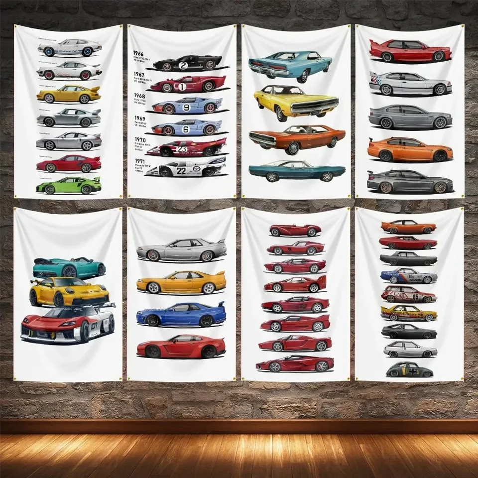 Super Car Flag Polyester Digital Printing Vintage legendárny autá banner