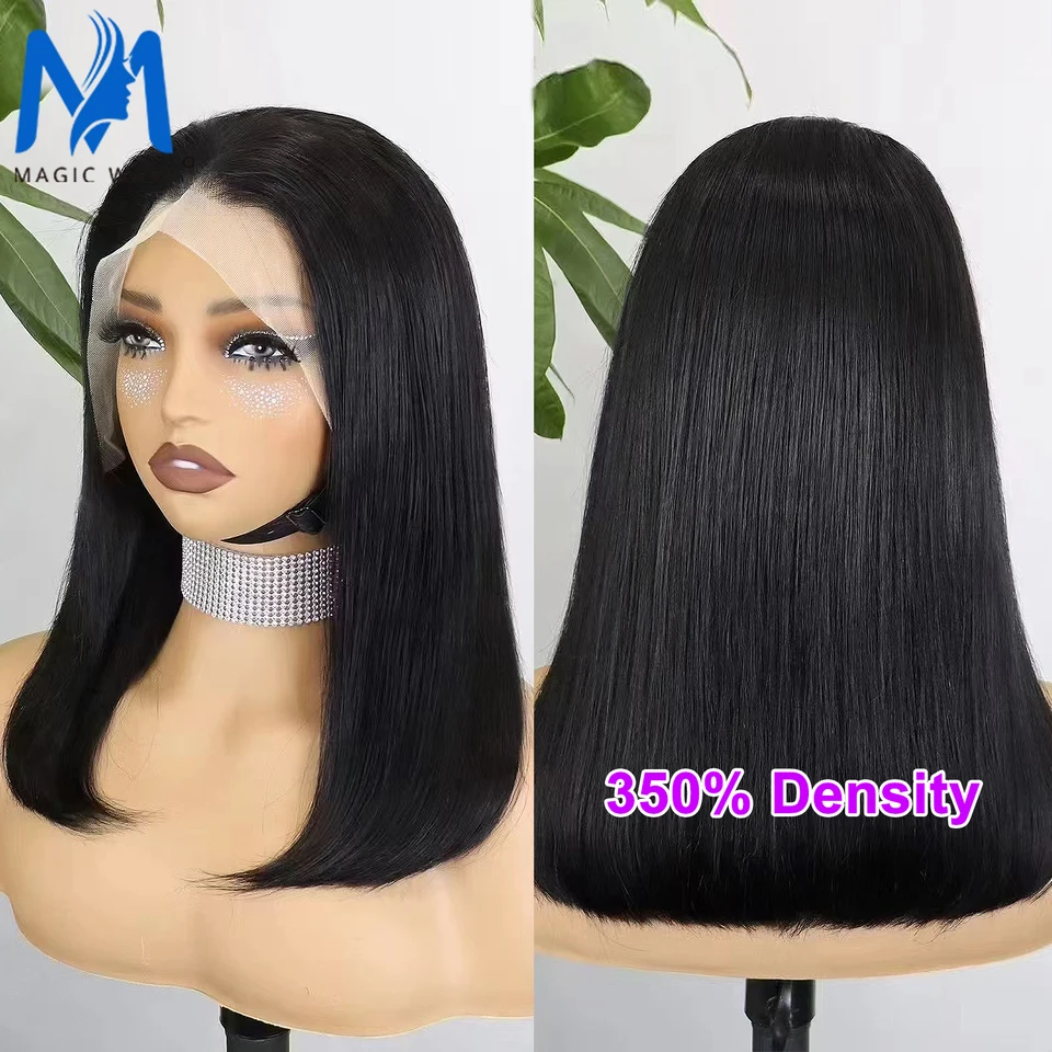 Super dvojité nakreslené kosti rovné bob ľudské vlasy Parochňa 350%Hustota Hustá vlasová parochňa 13x4 Priehľadná čipka predná parochňa pre čierne ženy