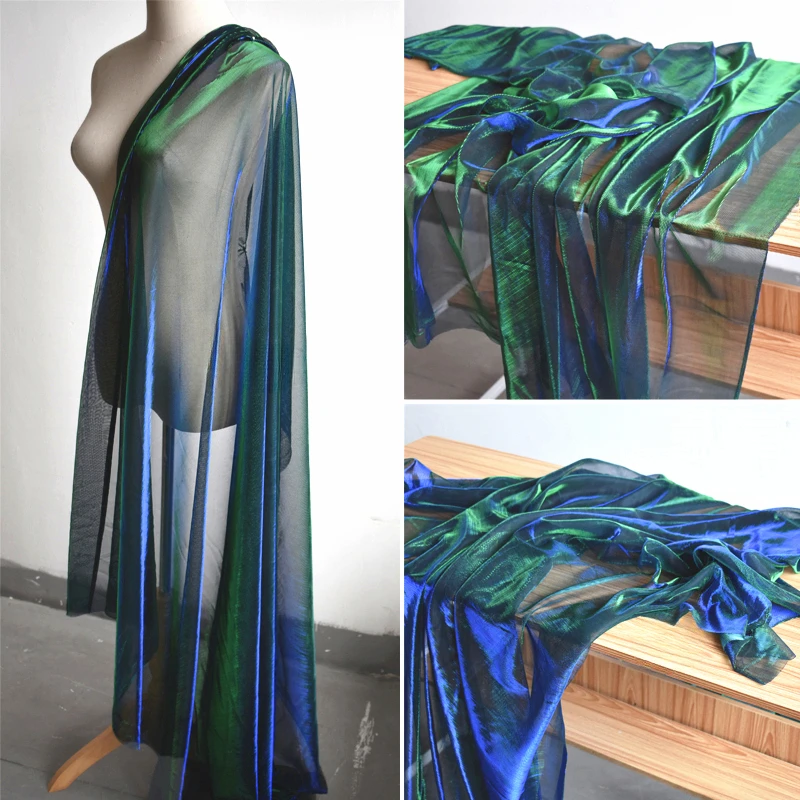 Super Flash Crystal Blue Green Gradient Laser Illusion ilúzia tkanina Lace Lace Dress Wedding Photography Tkanina