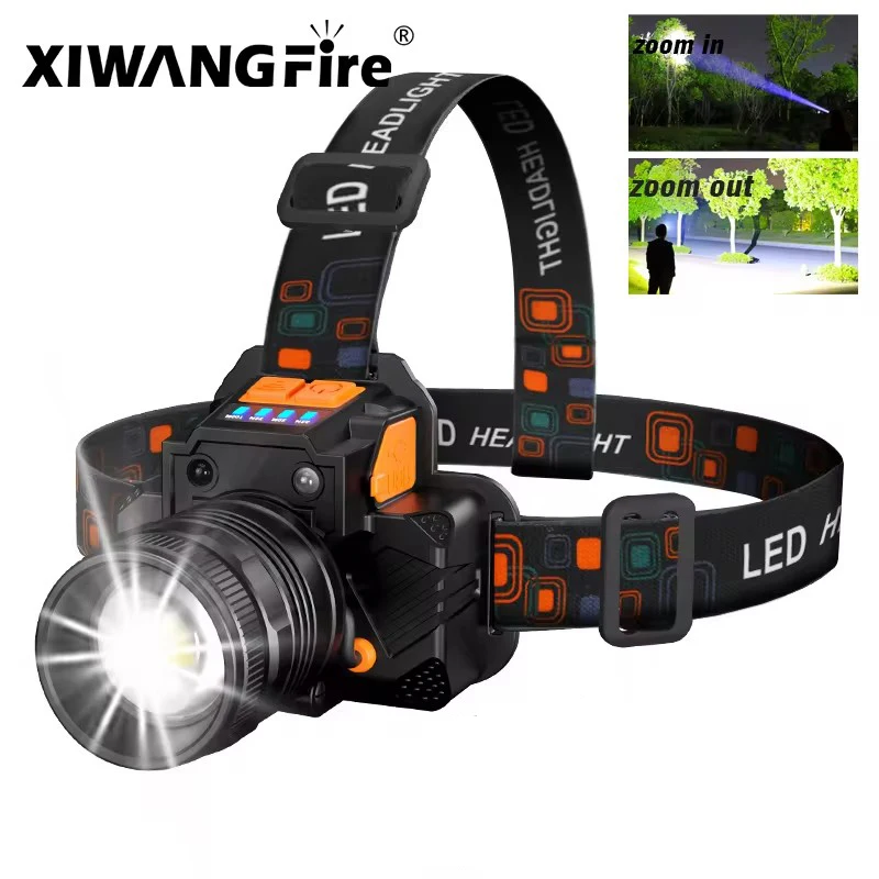 Super jasný LED svetlometový svetlomet Prenosná baterka Zoom Senzor Nabíjateľná vonkajšia vodotesná kemping Hunting 20W