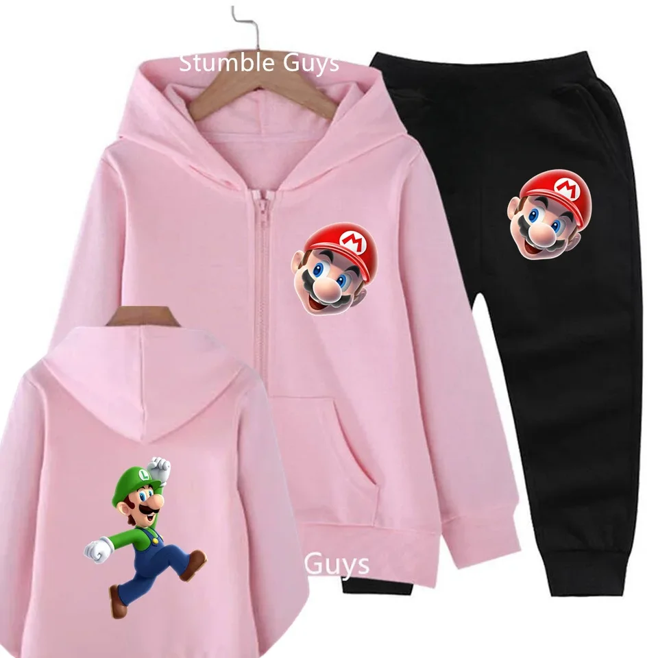 Super Mario 2024 Nové oblečenie Kids Detská mikina sada detí Športová mikina top + nohavice 2 súpravy pre narodeniny 5-14 rokov staré