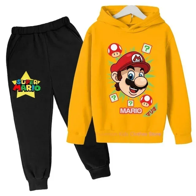 Super Mario Bros Kids mikiny nohavice oblek Cast Cast Cast Boys Dievčatá s dlhým rukávom Pokemon Cotton Hoodies Deti Pullover Sportswe
