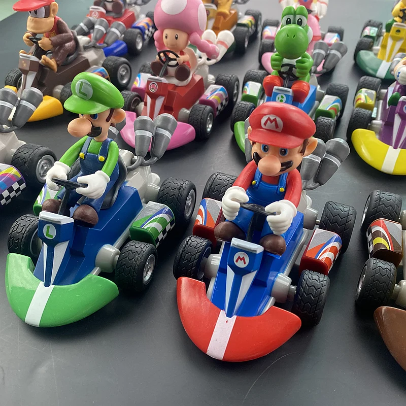 Super Mario Pull Back Car Green Yoshi Donkey Kong Bowser Luigi Toad Princess Peach Action Figure Anime Game Doll Kid Darček