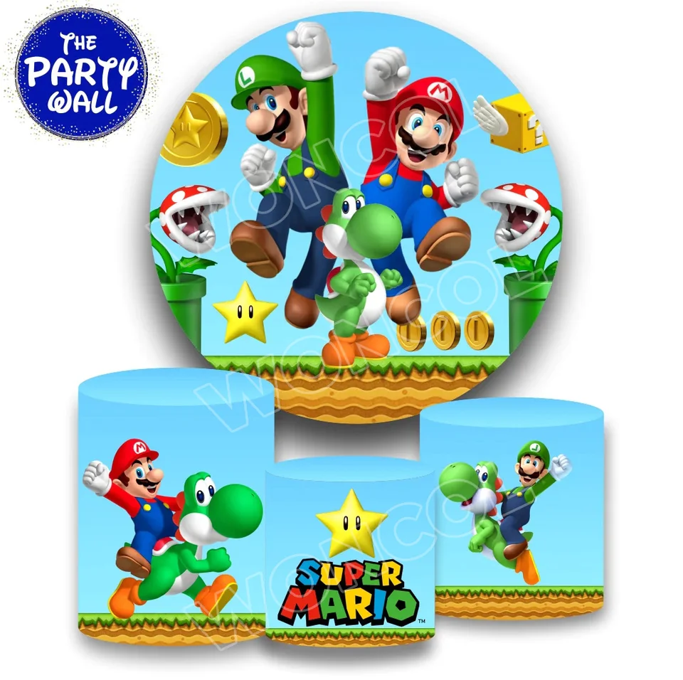 Super Mario Round Cover Boy Birthday Party pozadie Mario Luigi Yoshi Cylinder Cover Super Mario Birthday Decor Fotocall Prop