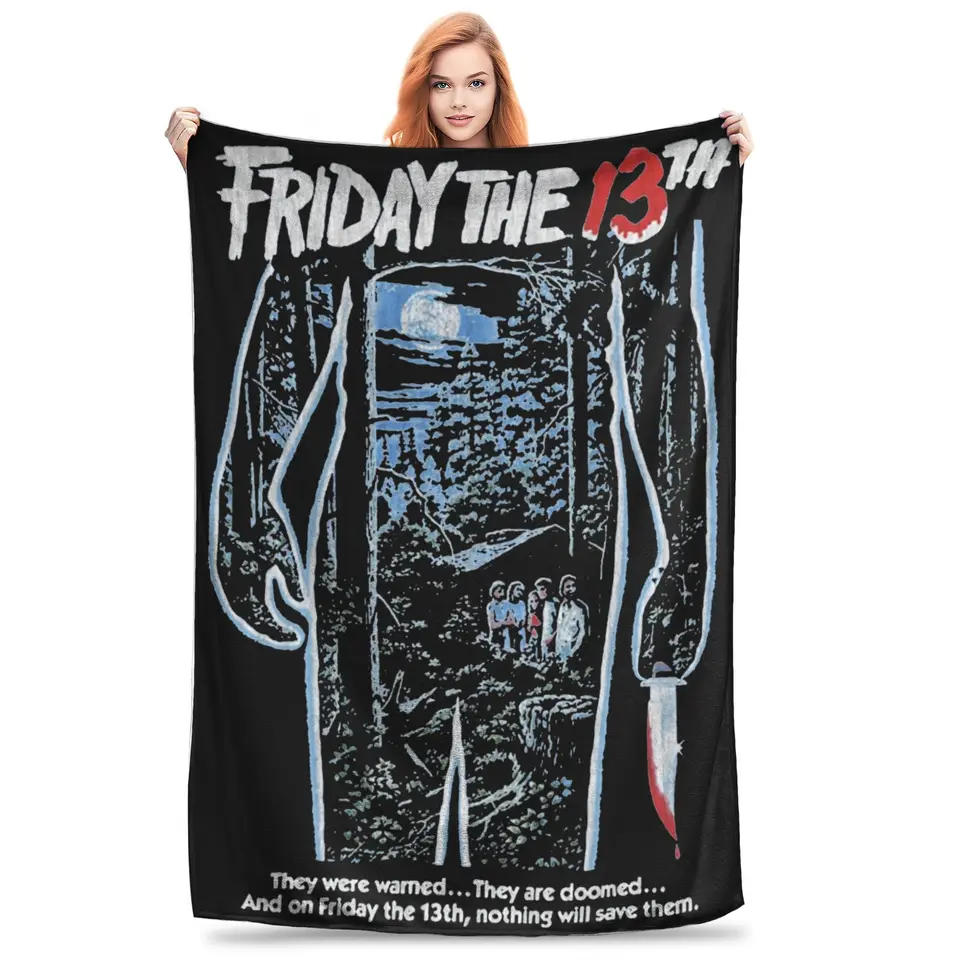 Super mäkký piatok 13. hororový film 2024 Hrot prikrývku prémiový fleece flanel Lightweight Jason Voorhees Bed Bed Decet Warte Warm Warm