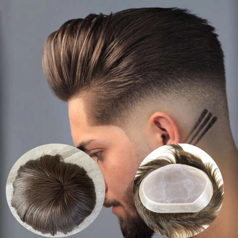 Super odolný jemný mono a pu muži Toupee náhradný systém mužskej kapilárnej protézy blondínka čierna rovná 100% ľudské vlasové parochne