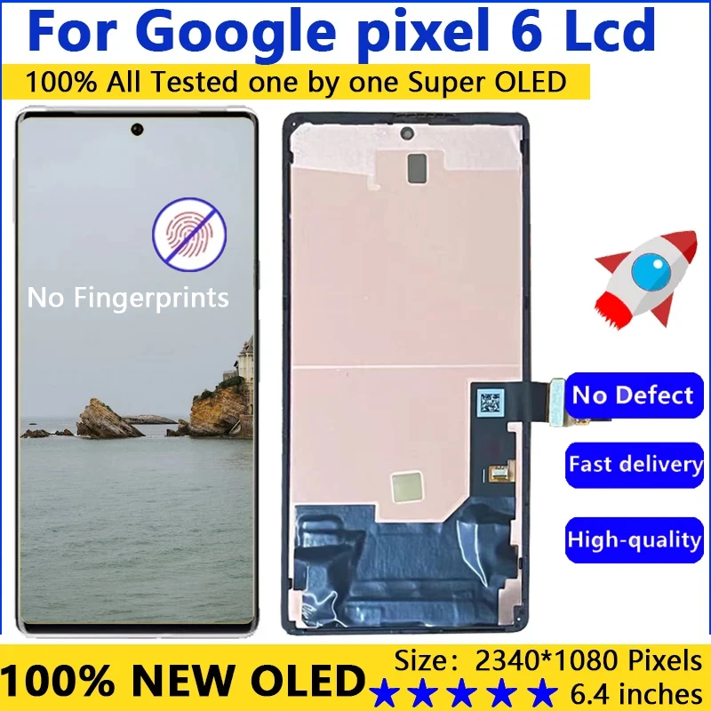 Super OLD Display pre Google Pixel 6 LCD, dotykový panel, výmena zostavy digitalizátora, bez rámu, 6,4 palca, nová obrazovka pre pixel 6
