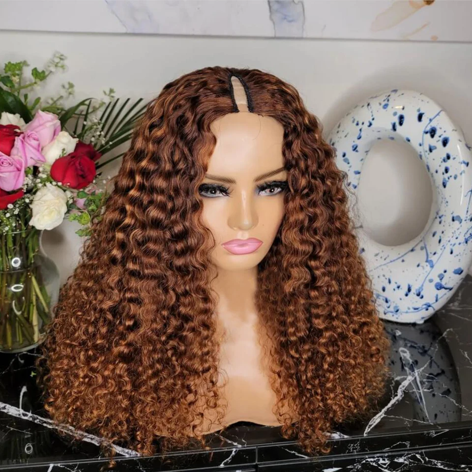 Super oranžové hnedé výstredné kučeravé ľudské vlasy 1x4 Otváranie V Časť parochne pre čierne ženy bez glueless 200%hustoty nastaviteľné u parochne