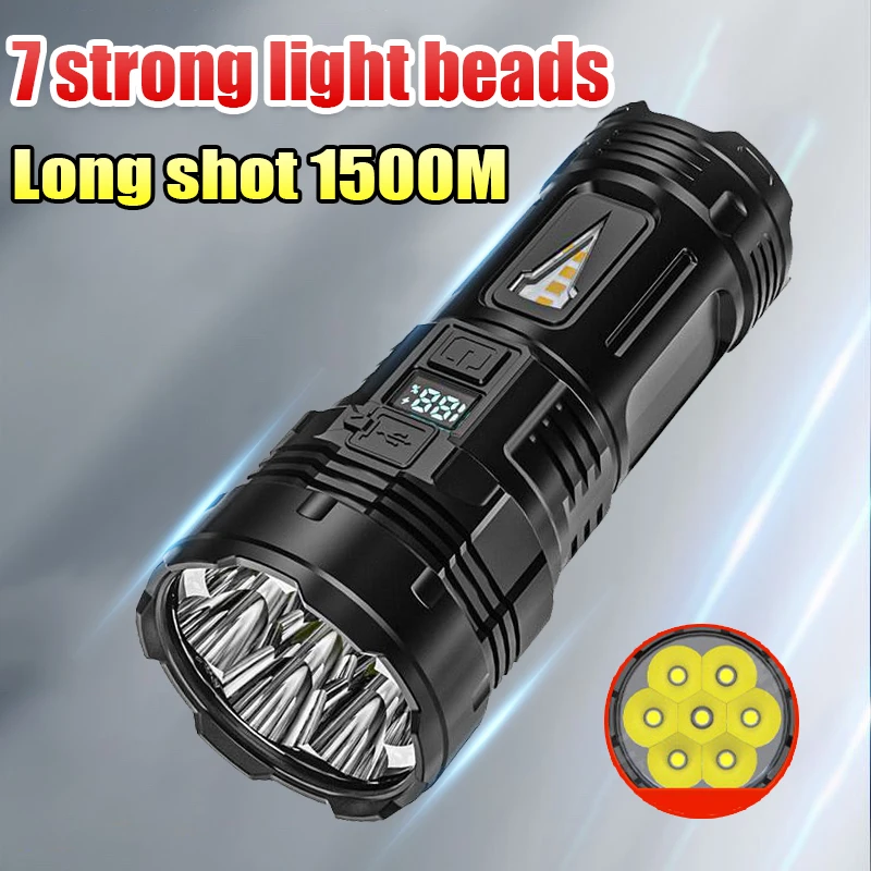 Super svetlé vysoko výkonné LED baterky 7 LED biely laser Prenosný nabíjateľná LED lampa vodotesná ultra výkonná baterka