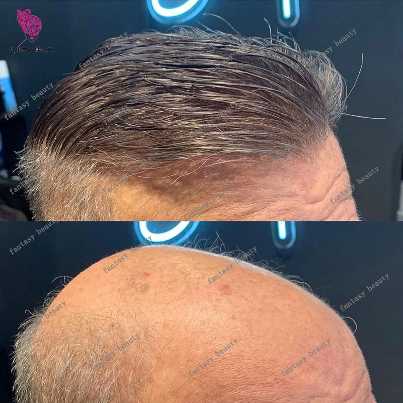 Super tenká pokožka 0,02 mm kremíka šedá 1B20 1B65 Pánsky toupee 100% ľudské vlasy prírodné vlasy Hnedý muž Parochňa Priehľadná PU