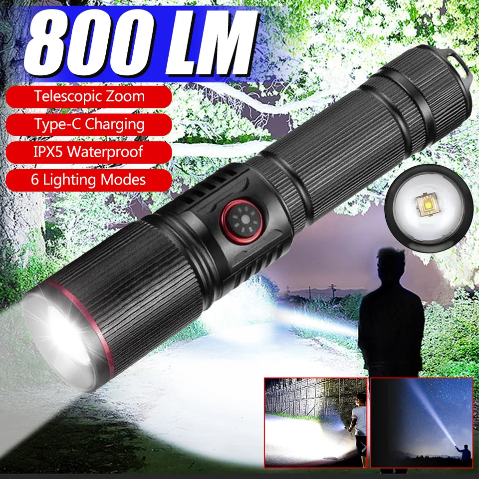 Super výkonná 30W LED baterka USB nabíjateľná biela laserová knôt TACTICKÁ TAKÁOBNÁ ZOBRAZIŤ SEBO ZARIADENIA KAMPING LANTERN