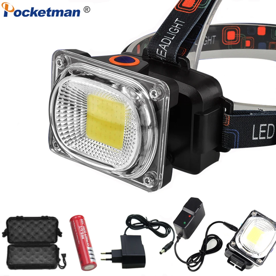 Super výkonný COB LED svetlomet DC Nabíjateľný svetlomet vodotesná vodná lampa Výkonná hlava svetlo hlava Torch Použite 18650 batériu