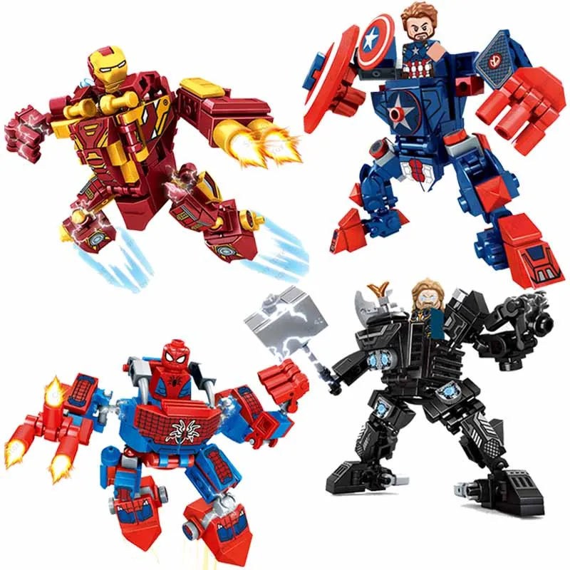 Superheroe Avengers Iron Man Thor Combat Mech Armor Robot Figure Building Blocks Súpravy tehly klasický filmový model pre deti hračky darček