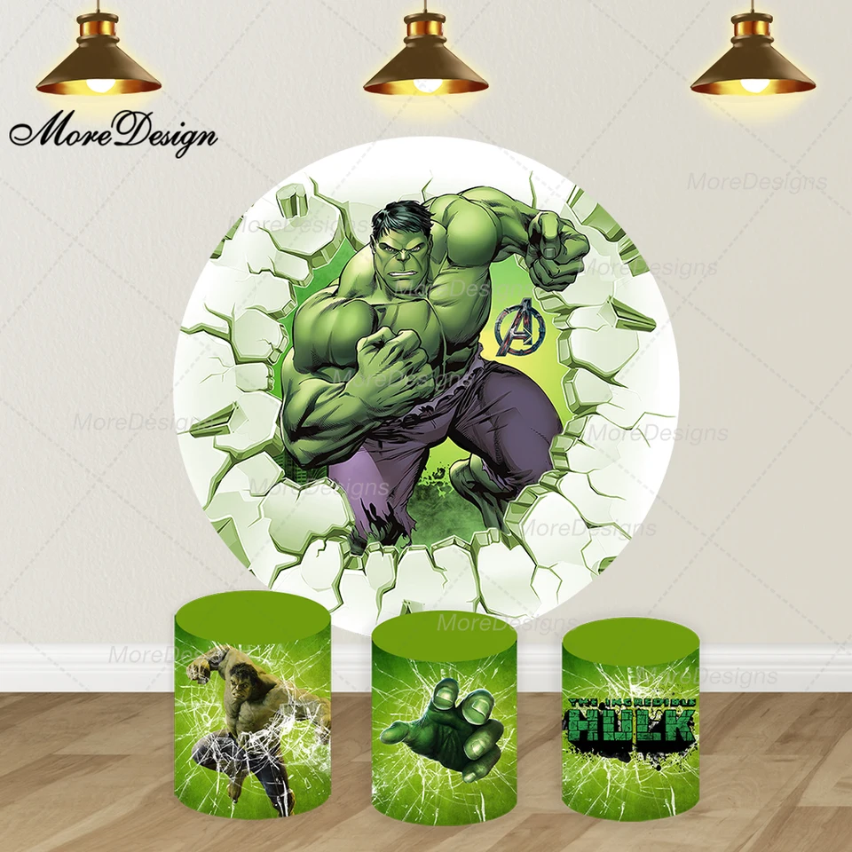 Superhrdina Hulk Photo Pozadie chlapcov chlapci narodeninová oslava zelená ruka a valec pokrýva textilné fotografovanie pozadia