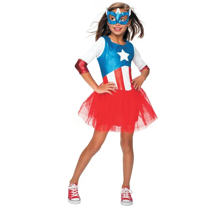 Superhrdinové dievčenské šaty kostým pre deti Tutu šaty Halloween kostým (3-9 rokov) Captain Girls Party Dress