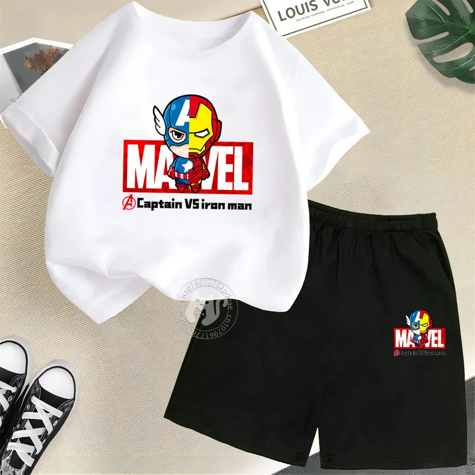 Superhrdinové letné deti 100% bavlnené tričko s krátkym rukávom + Shorts Street Osobnosť Spider-Man Print Boys Dievčatá Casy Cotton Set