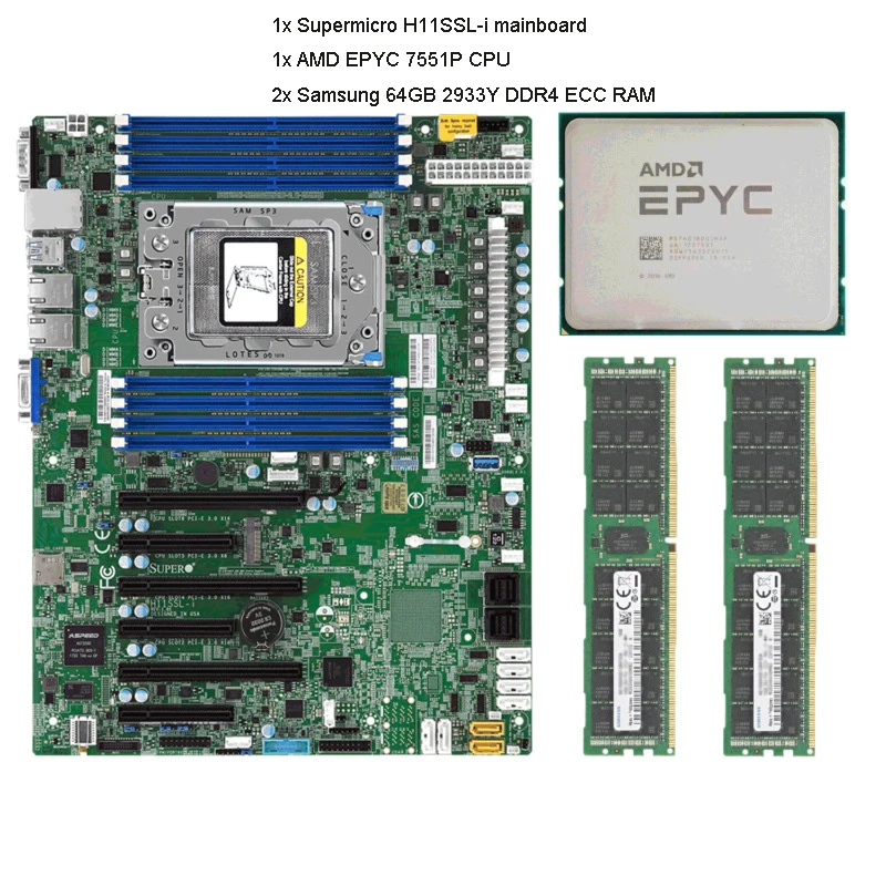 Supermická základná doska H11SSL-I /AMD EPYC 7551P CPU /SAM DDR4 64 GB RAM