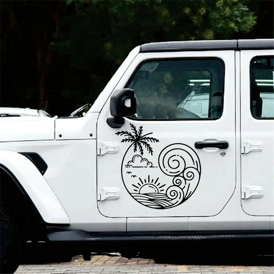 Surfovanie surfovania a slnečnej vlny nálepky na auto čelné sklo kapucňu kapota palmy Palm Tree Beach Krajina automatické vozidlo Nálepky pre Jeep SUV