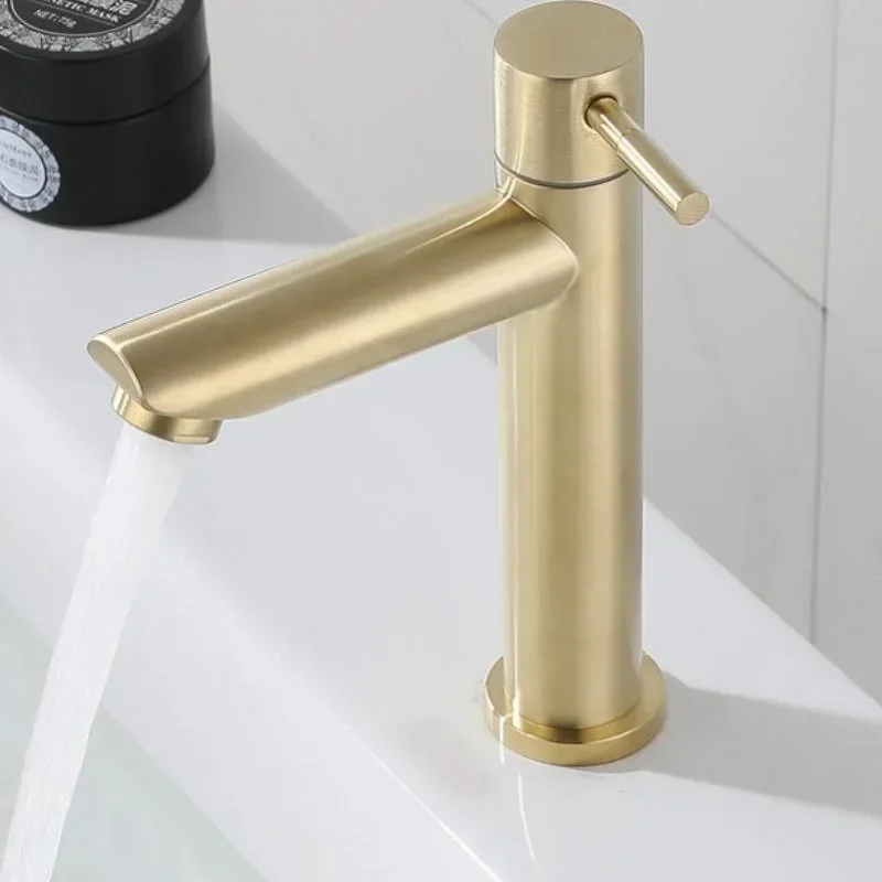 SUS304 Single Cold Tap Brushed Gold Basin Faucet Waterfall Kúpeľ z nerezovej ocele Vodný kohútik pre kuchyňu alebo vaňu